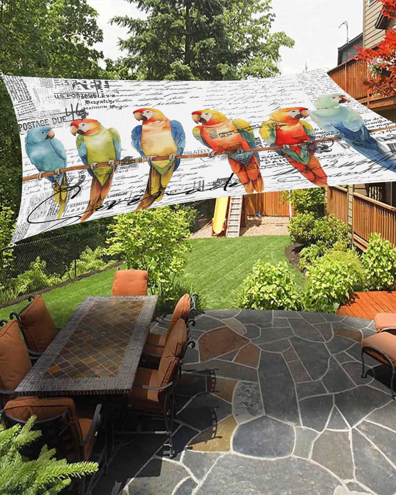 Parrots Sun Sail Shades Rectangle Canopy,Sunlight Block Heavy Duty Curved Backyard Shade Cover,Waterproof Sun Shades for Patios Garden Outdoor,14'x18' Bird Tropical Colorful Animal Retro Newspaper