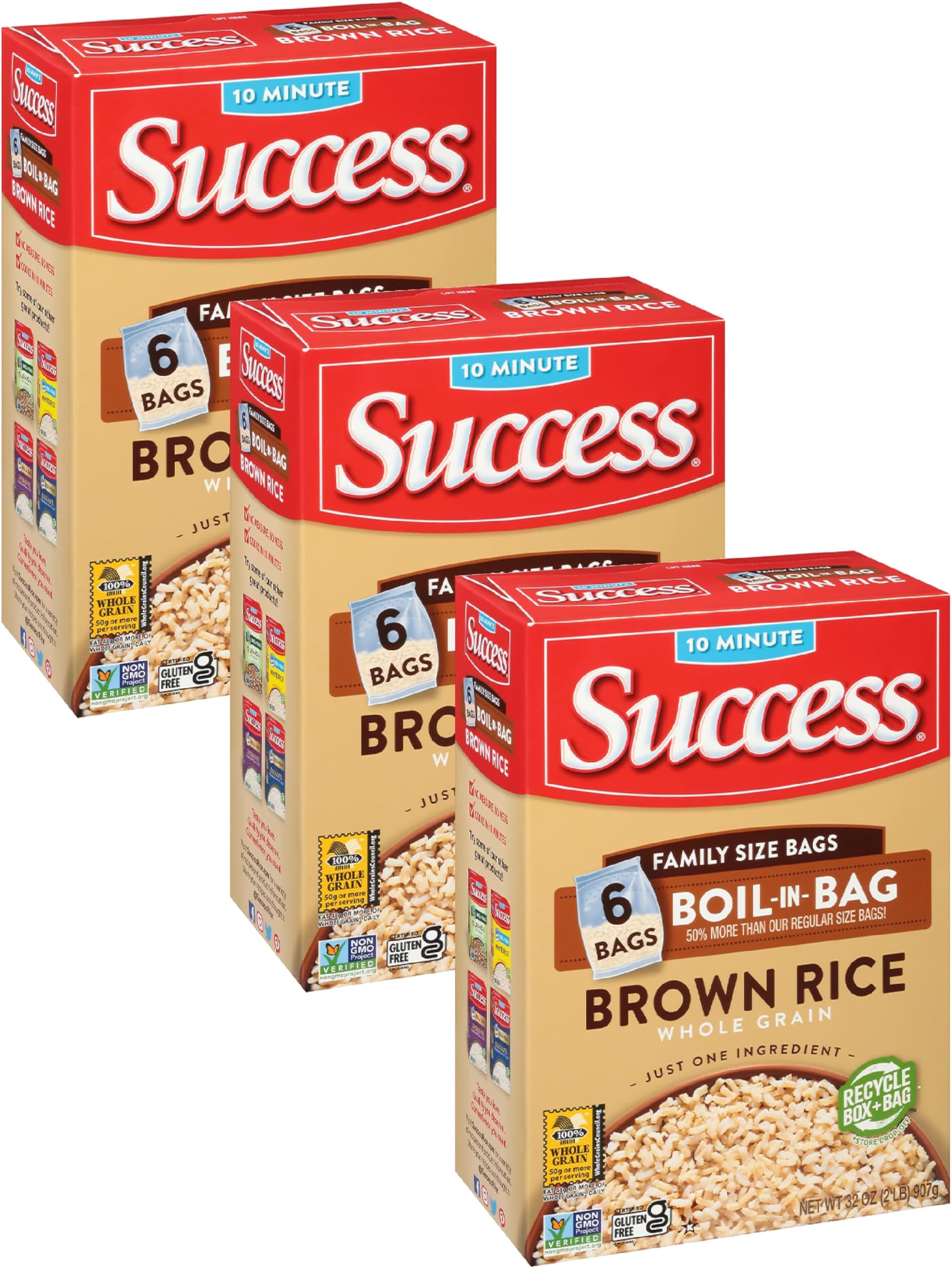 Success Boil-in-Bag Rice, Brown Rice, Quick and Easy Rice Meals, 32-Ounce Box (Pack of 3)