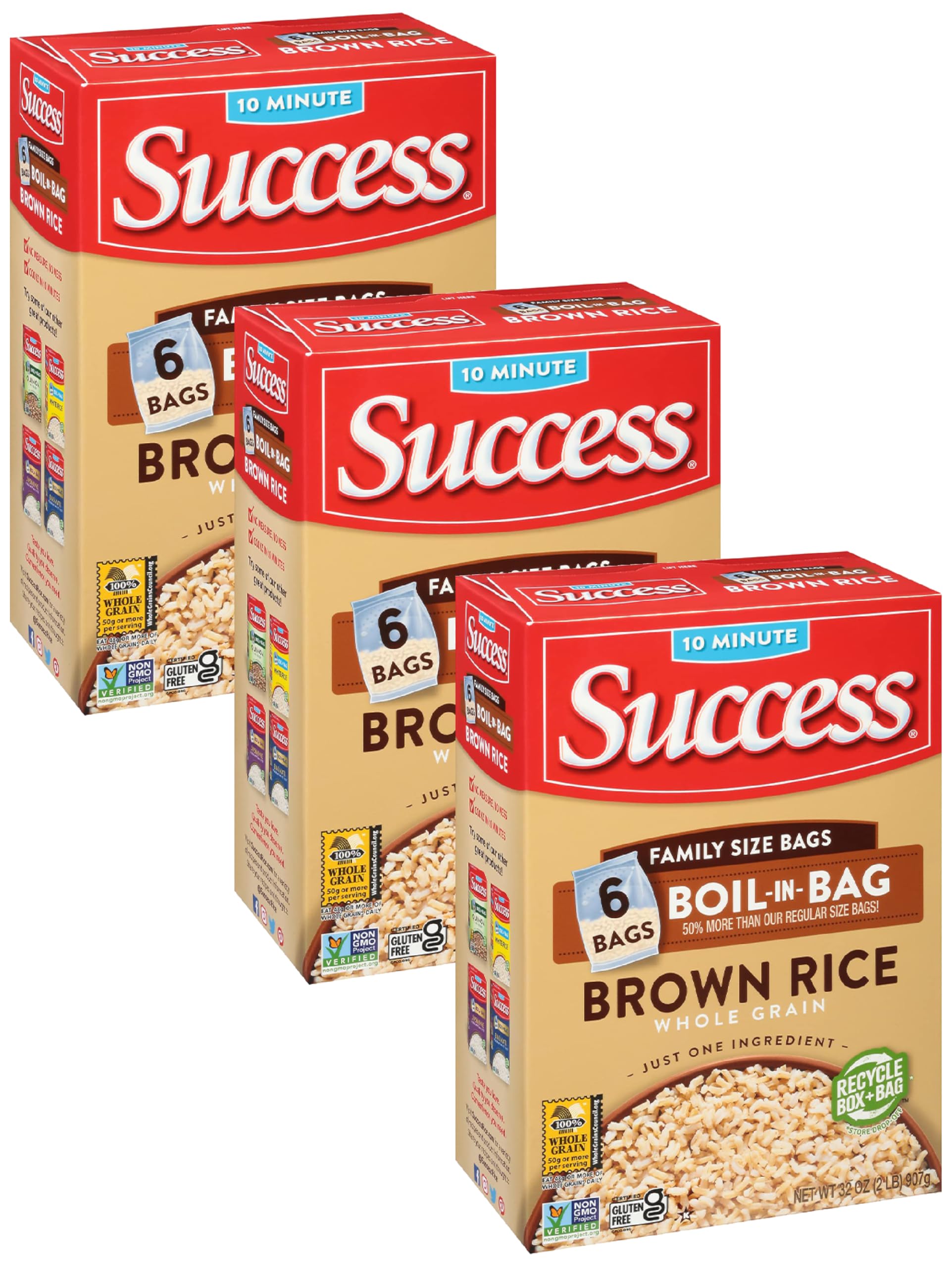 Success Boil-in-Bag Rice, Brown Rice, Quick and Easy Rice Meals, 32-Ounce Box (Pack of 3)