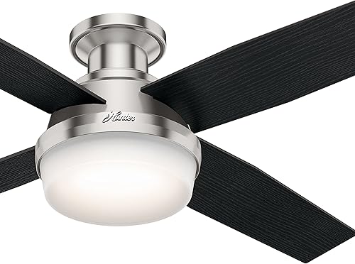 Miniatura 2 de Hunter Fan Ventilador de techo contemporáneo de perfil bajo de níquel cepillado de 52 pulgadas con kit de luz LED y control remoto, 4 aspas