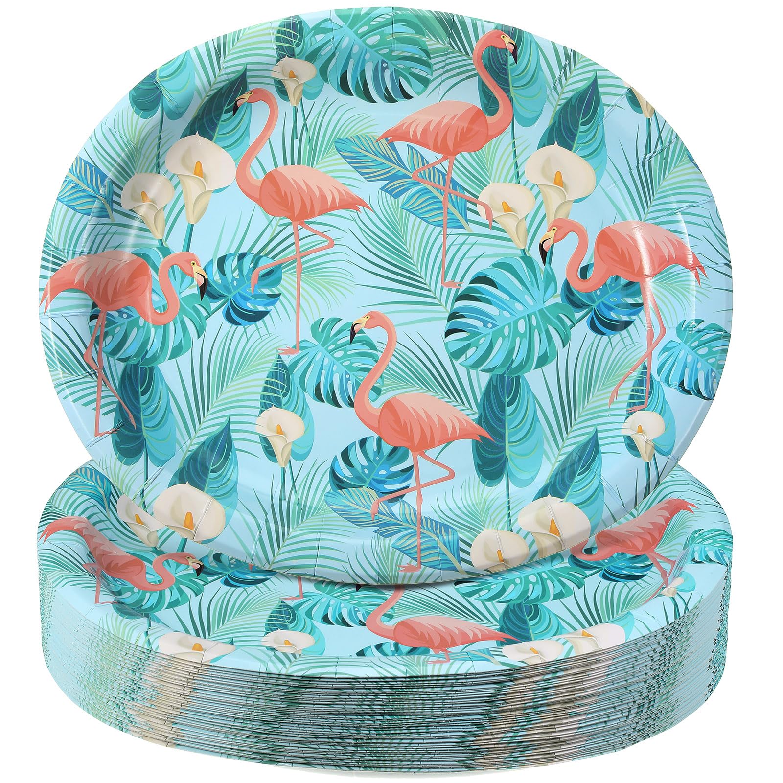 Pickmesh 50 Pcs Flamingo Oval Paper Plates 10" x 12" Hawaiian Luau Tropical Disposable Plates Flamingo Dinner Serving Decorations for Aloha Summer Birthday Beach Party Supplies