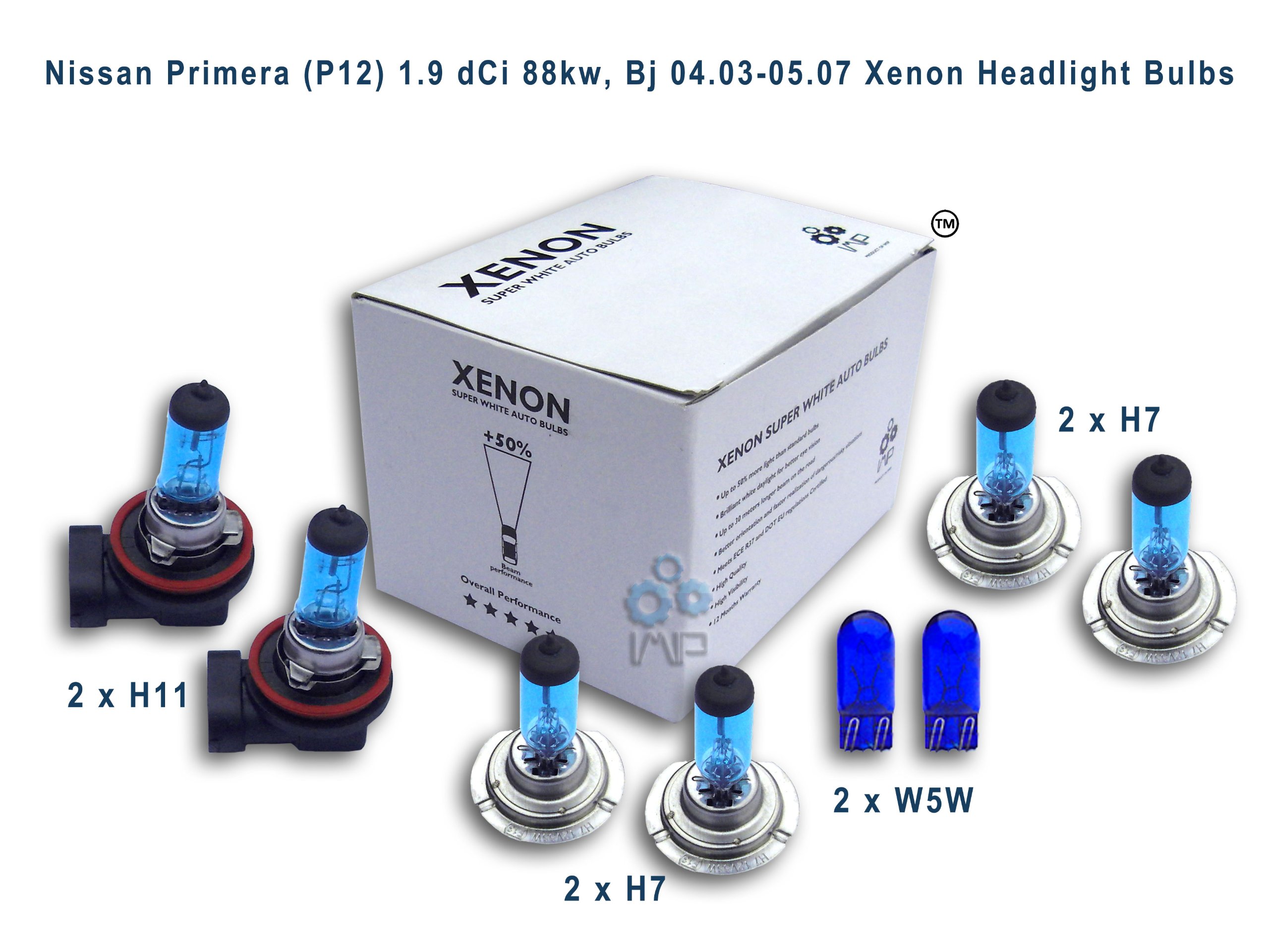 Ampoules H7 H11 W5W effet xénon pour phare de voiture, pack de 8