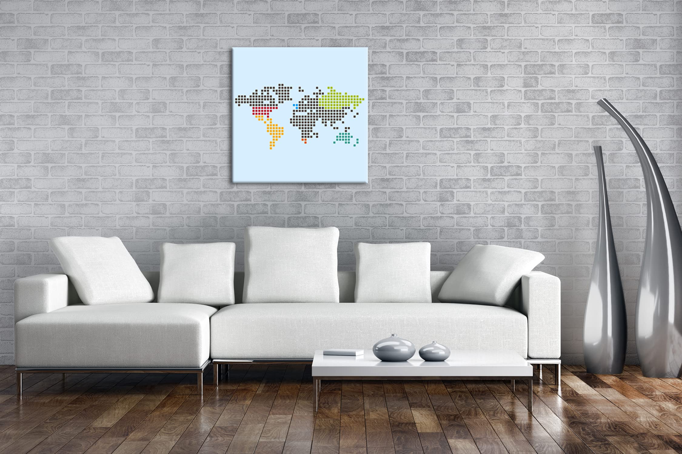 Carte du monde en points - Format : 40 x 40 cm - Impression numérique de qualité supérieure - Pas d'affiche ou d'affiche.