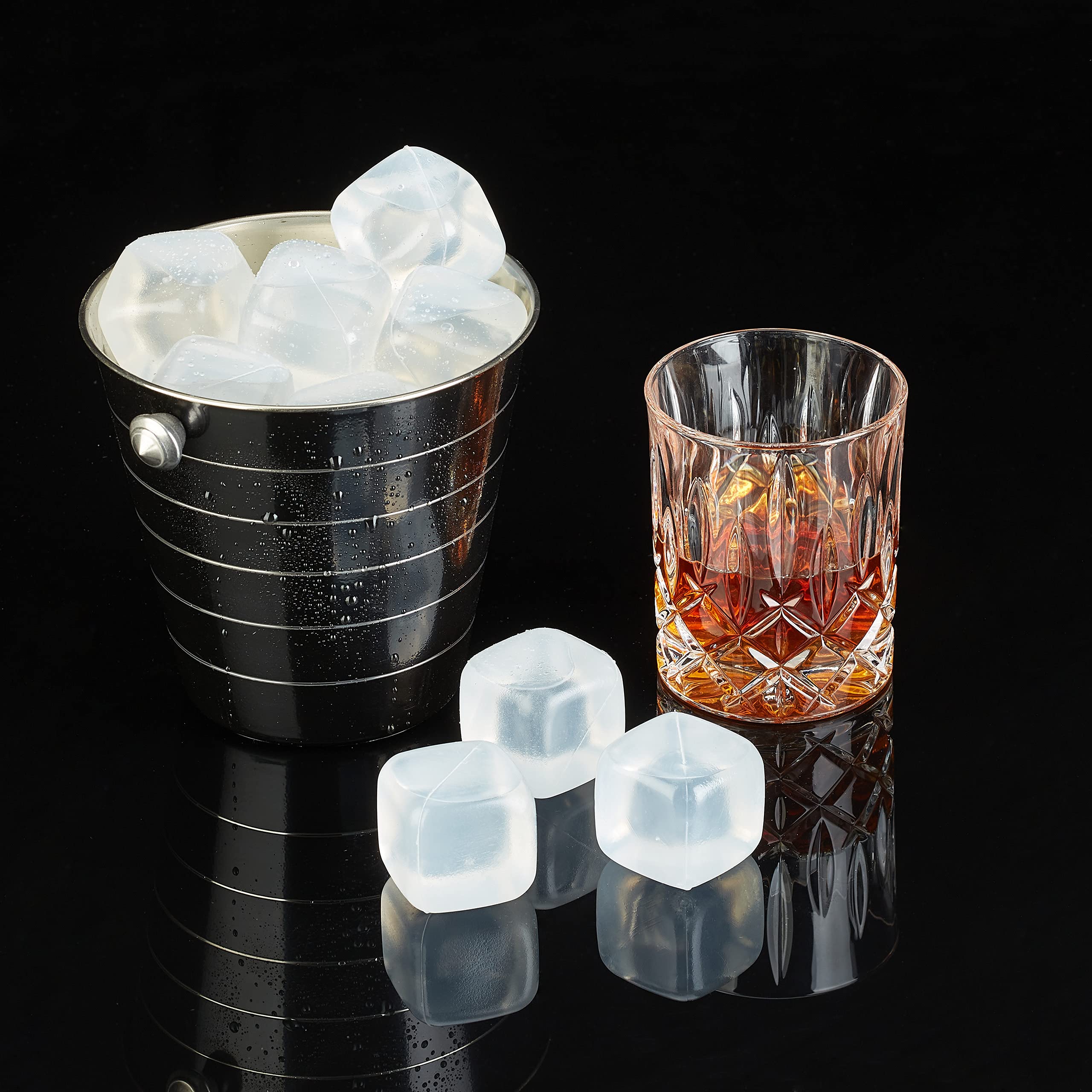 Relaxdays Cubetti XXL da Ghiaccio Riutilizzabili, Set da 24, Refrigerante in Plastica, per Bevande, Feste, Trasparenti