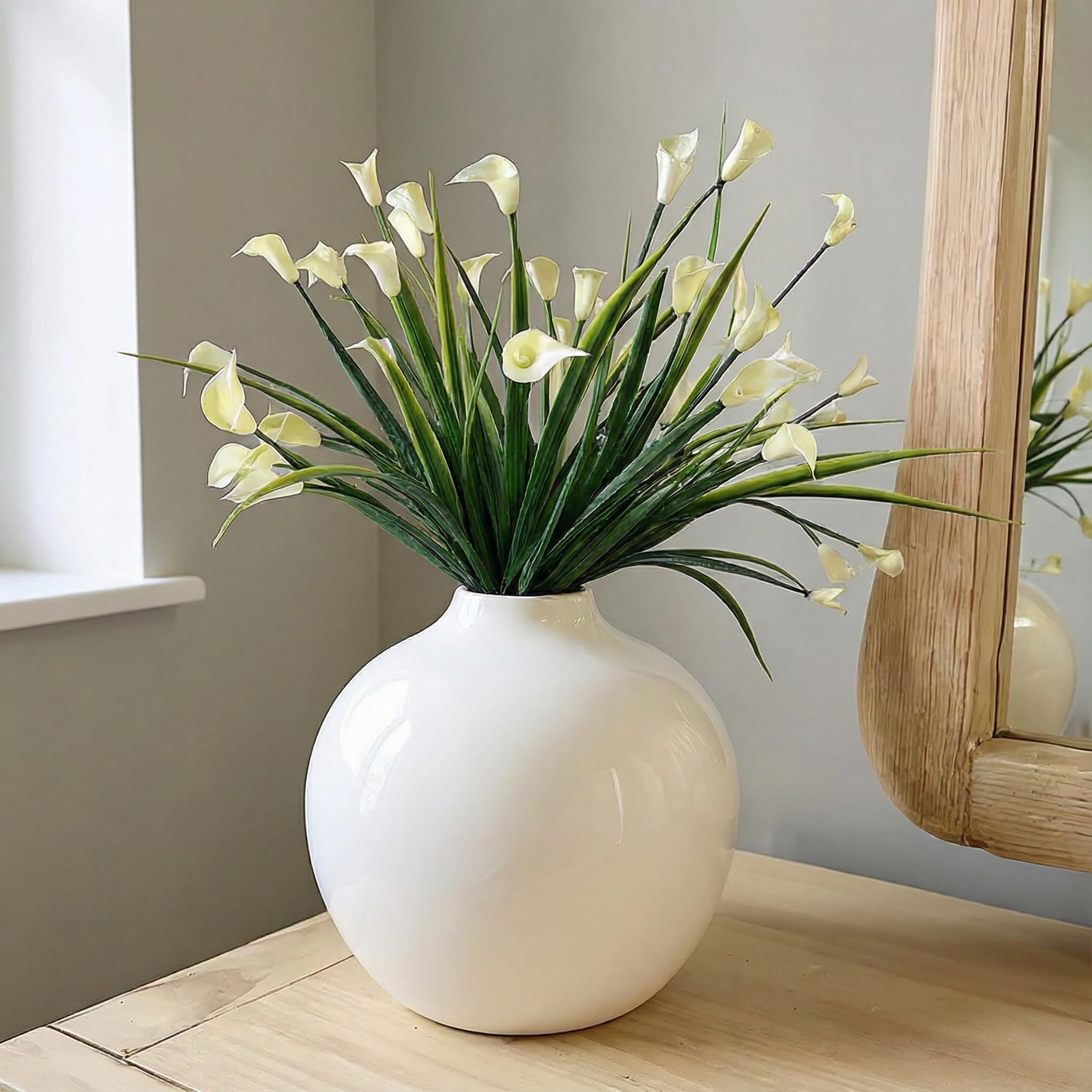 Willowy Jarrón Grande de cerámica Blanca de 7.5 Pulgadas con Acabado Brillante, jarrones Blancos para Flores, jarrones Redondos para decoración, para Flores, para Hierba de Las Pampas