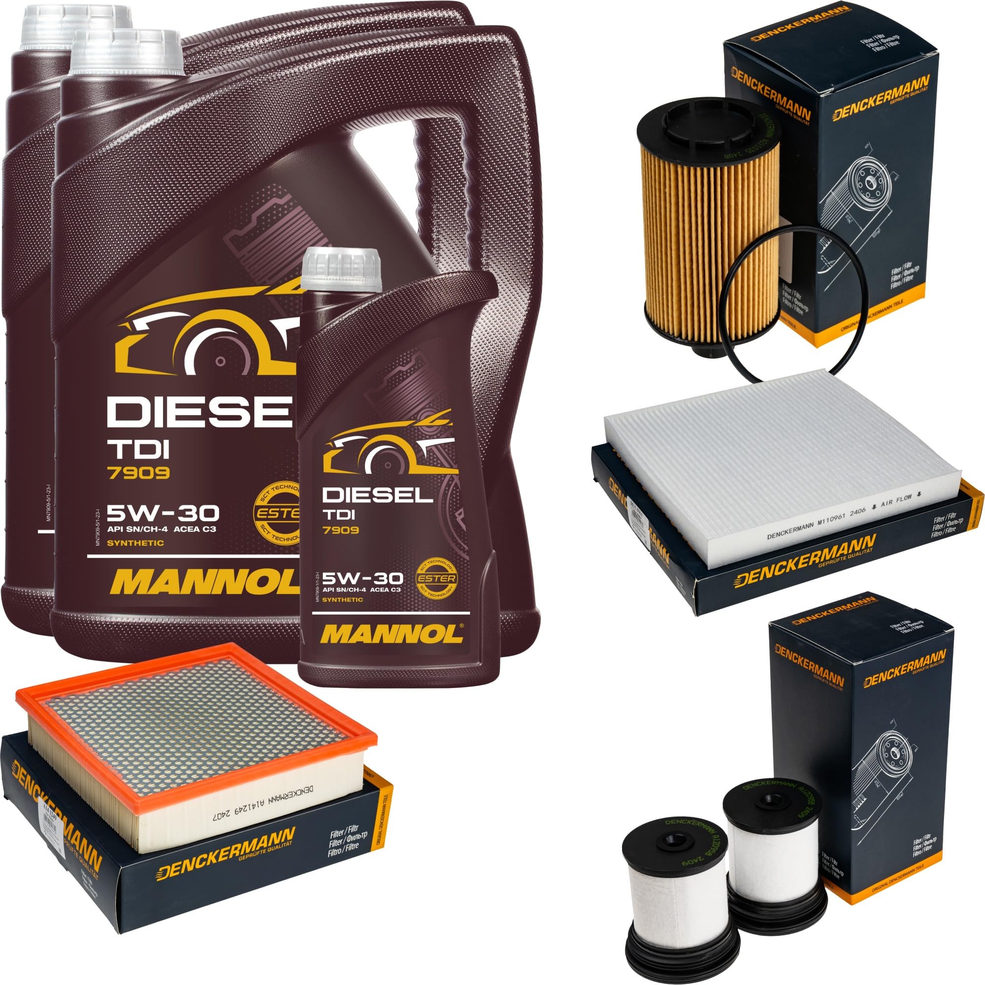 Paquete de inspección Kit de filtro con Diesel TDI 5W-30 11L, filtro de combustible, filtro de aire, filtro de aceite, filtro de habitáculo