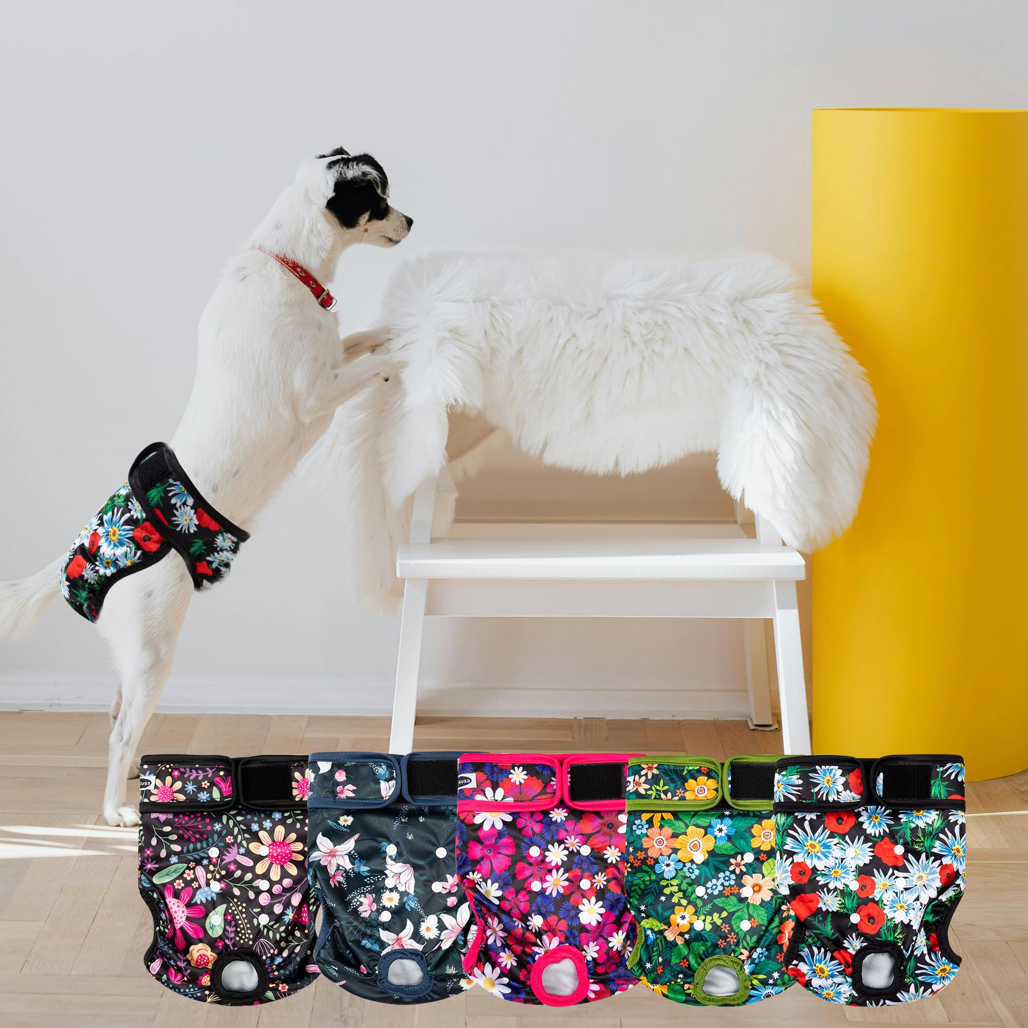 Tuiskusa Pañales reutilizables lavables para perras, pañales para perritos, altamente absorbentes, pañales de tamaño ajustable para cachorros, bragas de período para perros (paquete de 5)