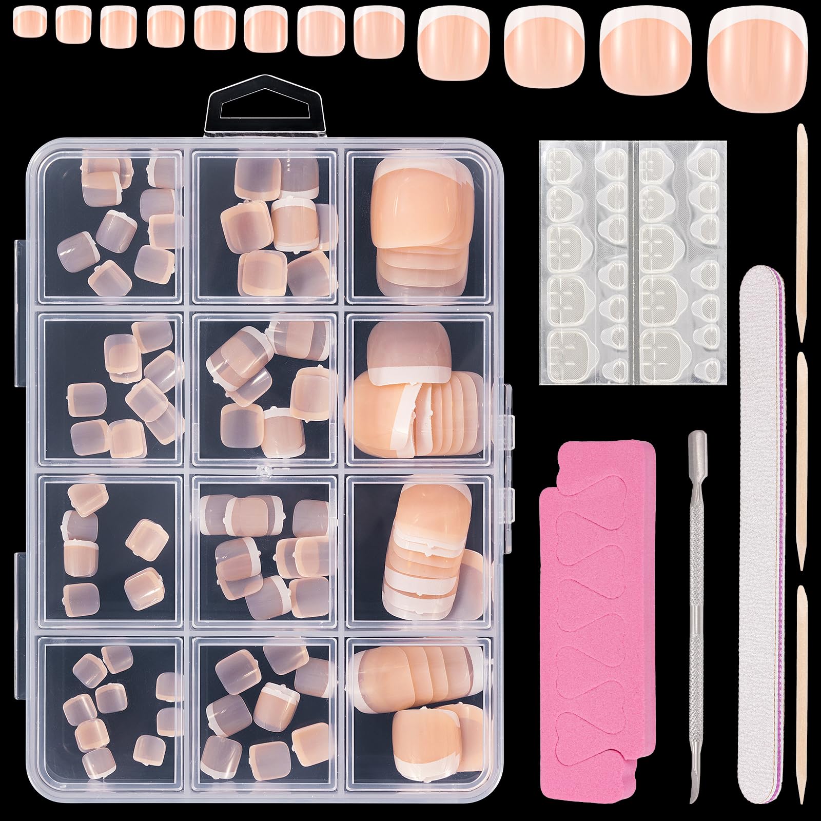 JSRQT 120 Piezas Naturals Uñas de Los Pies Postizas Francesas Falso Acrilicas de Pies Cubierta Completa Falso Tips Uñas Acrilicasde Los Pies con Limas de Uñas Tips Uñas Pies Acrilicas DIY Manicura