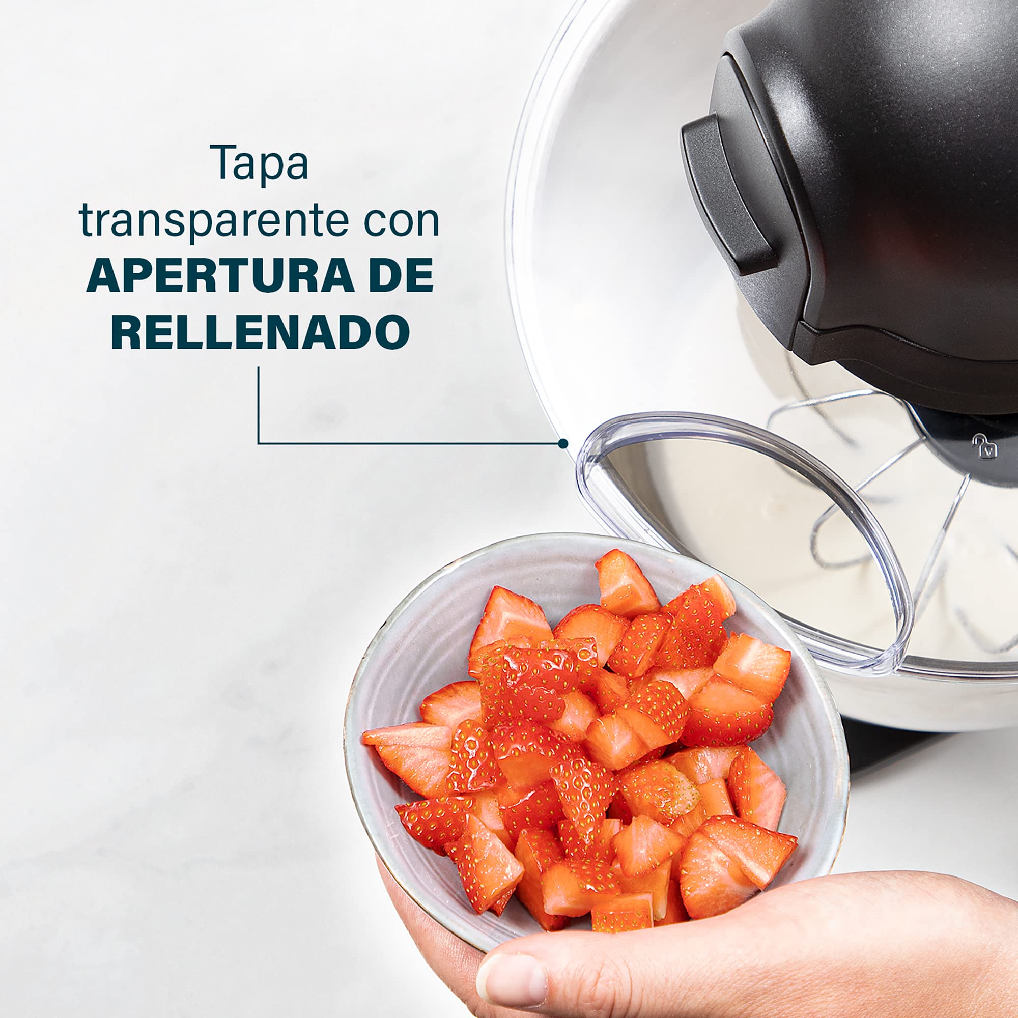 Princess 220137 Robot de cocina con capacidad de 5 L, 5 velocidades y función turbo, batidor de varillas, batidor plano y gancho de amasado incluidos, tapa con apertura de rellenado, 1200 W