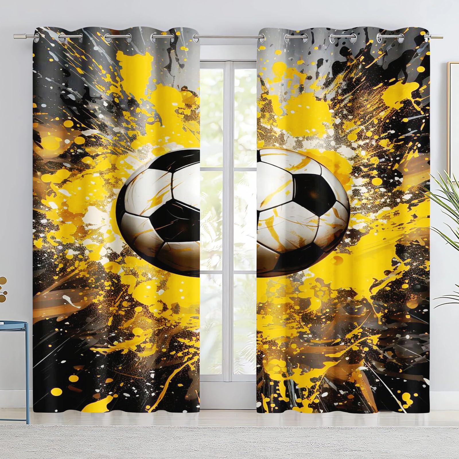 Fußball Gardinen Verdunkelungsvorhänge Für Kinderzimmer Jungen Fußball Sport Blickdicht Vorhänge Fußball Verdunkelungsvorhang Für Schlafzimmer (1,220x215cm(BxH)/ 110x215cmx2)