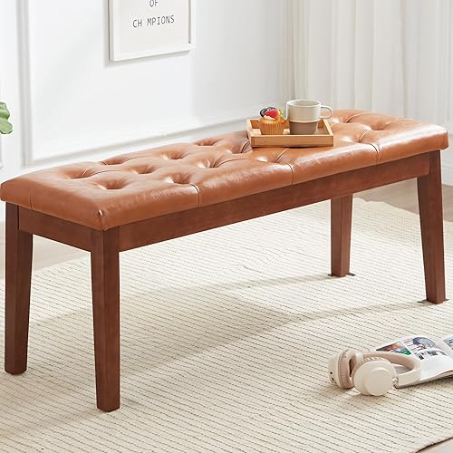 Miniatura 9 de Banco de entrada tapizado para dormitorio, extremo de la cama, banco de comedor otomano con patas de madera maciza, asiento acolchado para cocina,