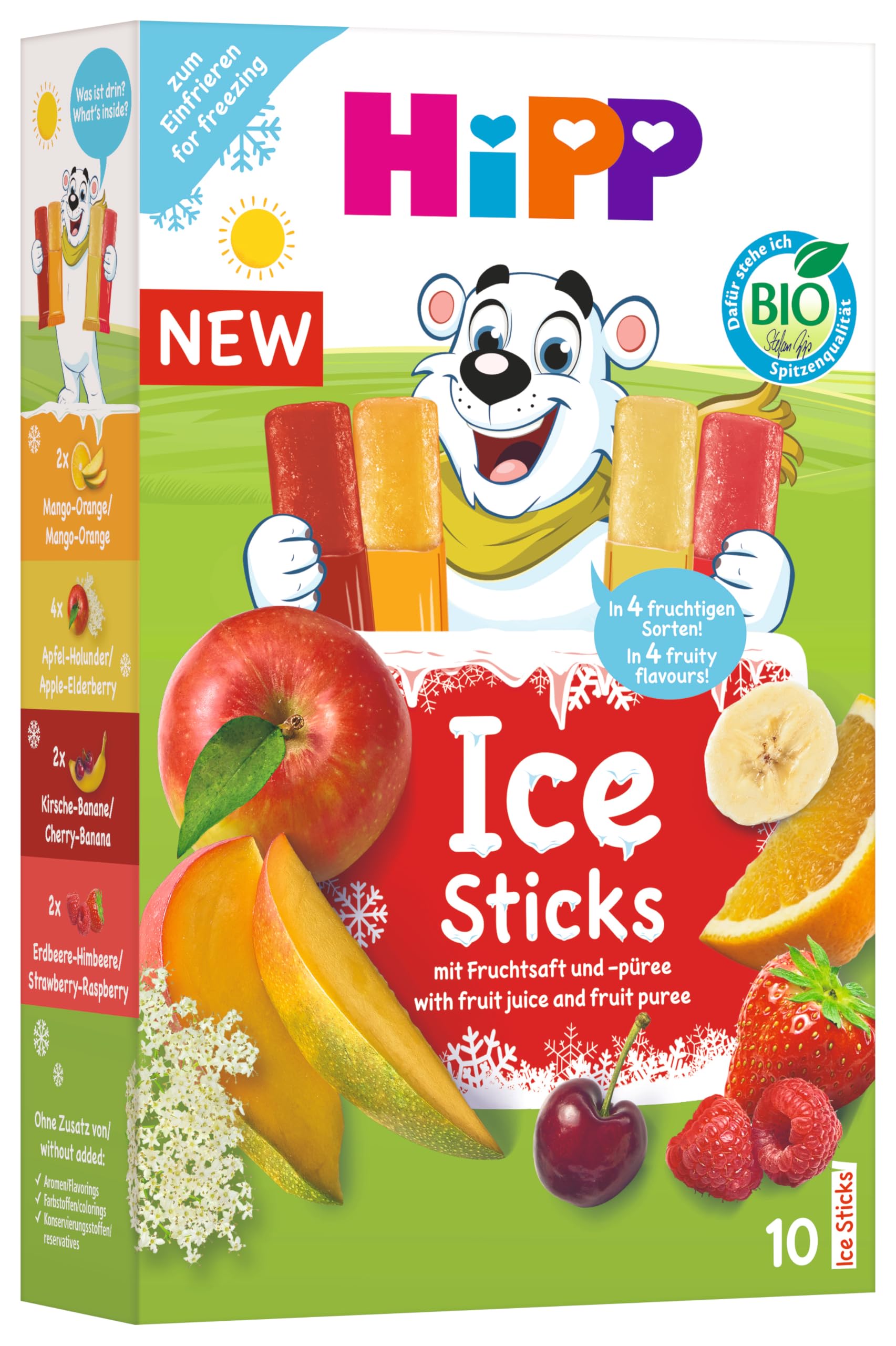HiPP Bio Ice Sticks 9er Pack 10 x 40ml Fruchtsaft Fruchtpüree für Kinder ab 3 Jahren