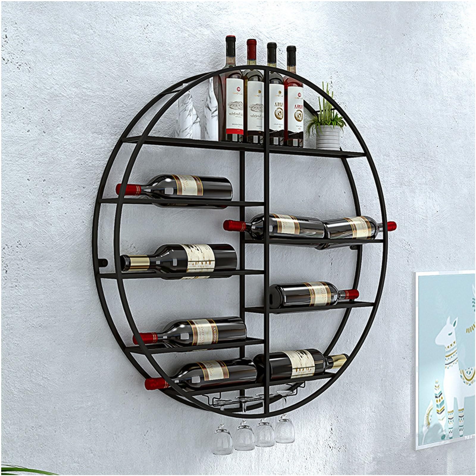 Casier à vin circulaire mural pour créer un coin bar dans le salon