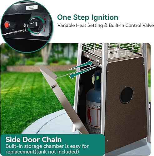 Miniatura 4 de YITAHOME Calentador de patio al aire libre de 46,000 BTU, calentador de pie de propano piramidal de 87 pulgadas de acero inoxidable con ruedas y