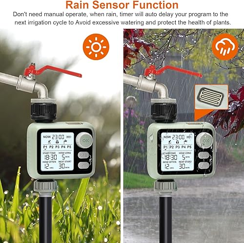 Miniatura 5 de Temporizador de rociador de agua con 5 programas de riego separados para grifo de manguera de jardín, temporizador de manguera programable con