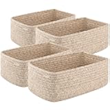 4 Pack Small Storage Shelf Baskets for Organizing, Mini Woven Rope Storage Bins for Towels, Cute Decorative Closet Organizer，Baby Nursery, Gift Empty Baskets -11.81''Lx7.87''Wx4.72''H'-Brown