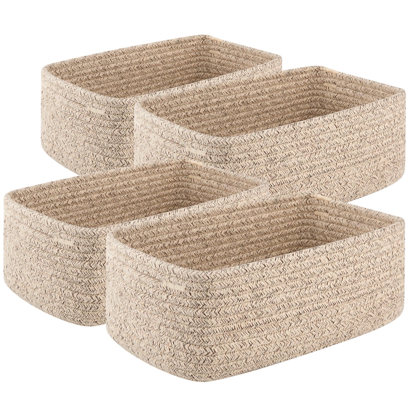 OIASKET 4 Pack Small Storage Shelf Baskets for Organizing, Mini Woven Rope Storage Bins for Towels, Cute Decorative Closet Organizer?Baby Nursery, Gift Empty Baskets -11.81''Lx7.87''Wx4.72''H'-Brown