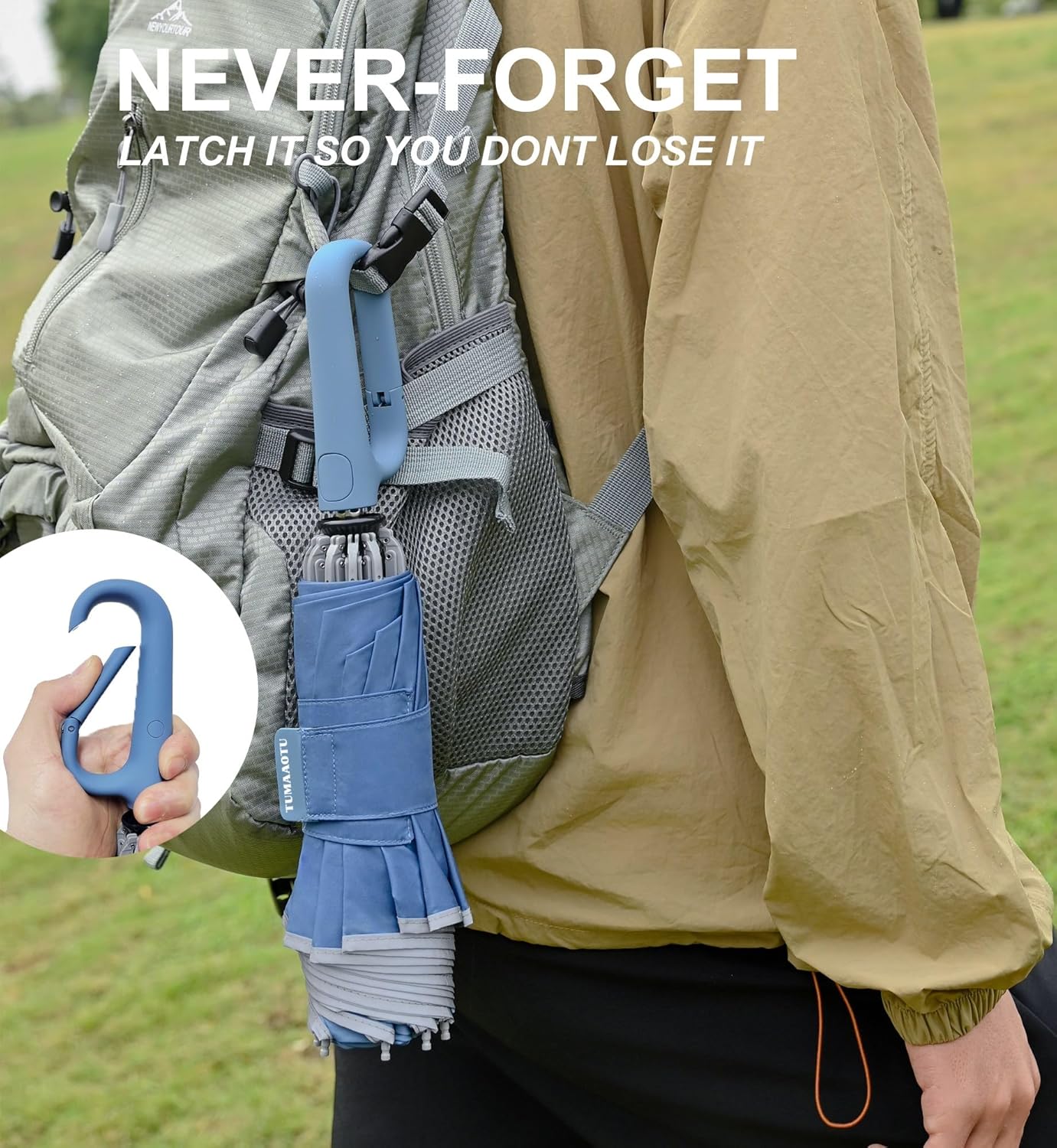 QWB TUMAAOTU Inverted Umbrella with Carabiner Handle, Compact Wind Proof Umbrellas For Rain and Sun Protection, Portable Reverse Folding Umbrella, Car Umbrella for Women Men, 10 Ribs - Image 2