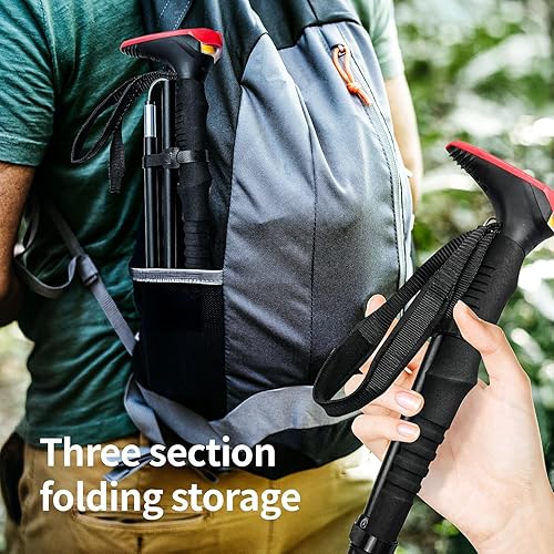 Miniatura 5 de Ampulla Bastones de trekking que absorben los golpes, bastones ajustables para senderismo o senderismo plegables fuertes, con lámpara LED, poste