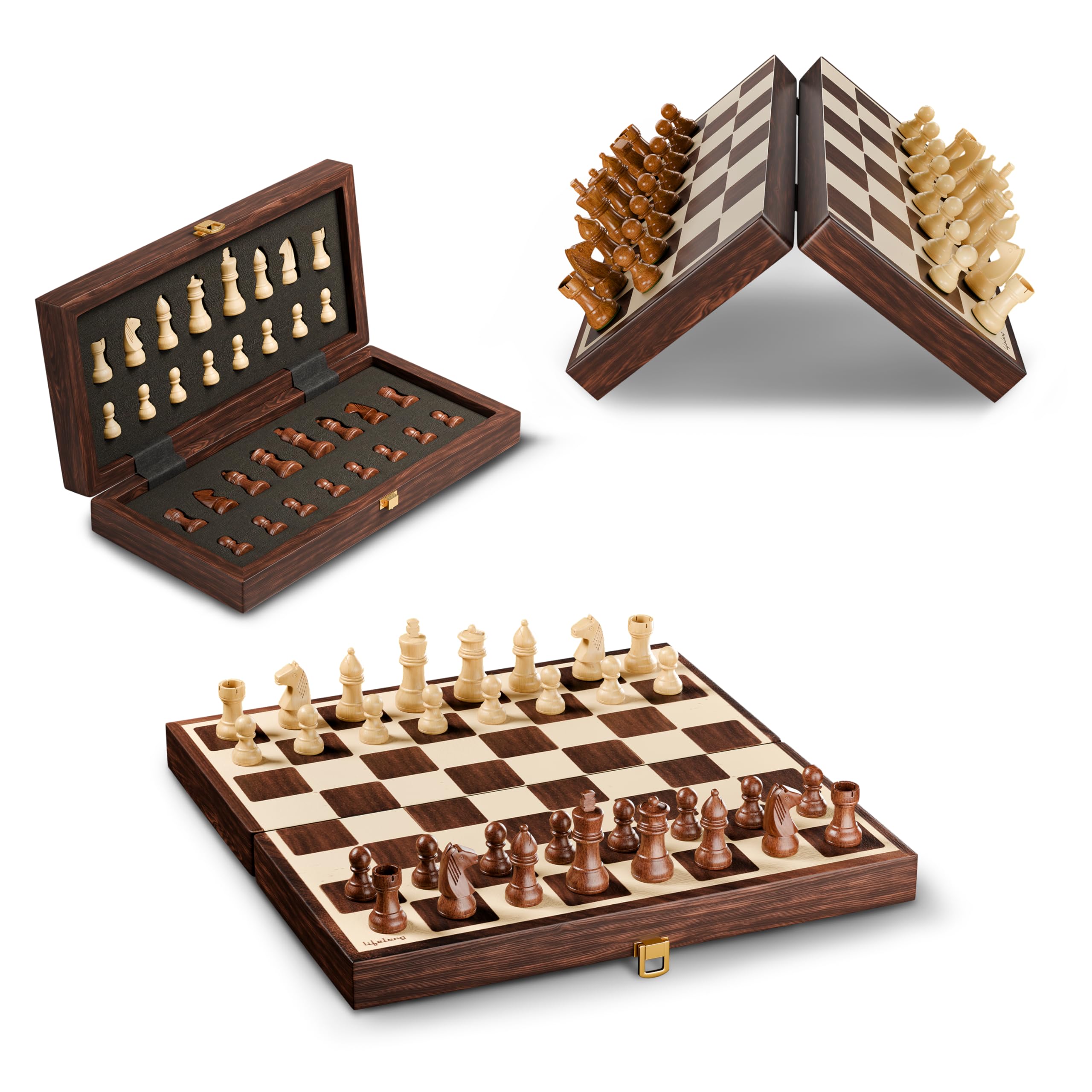 Lifelong Wooden Handcrafted Foldable Chess Board Set with Premium Wooden Pieces for 2 Players Kids and Adults (12x12 Inches, Brown)