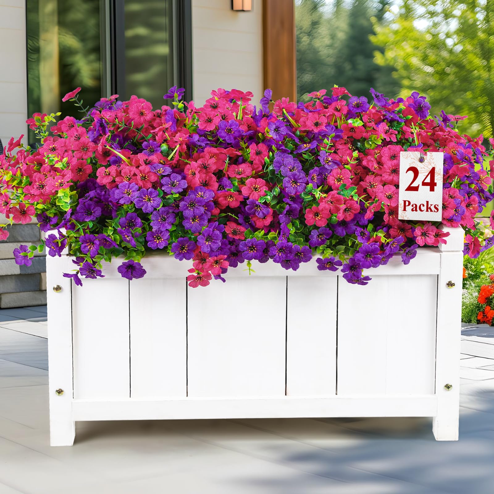 Alupssuc 24 Bundles Artificial Flowers for Outdoors Decoration, UV Resistant Silk Violet with Leaf Grass and Eucalyptus Fake Plants for Outside Indoor Yard Home Patio Porch Decor,  image 1