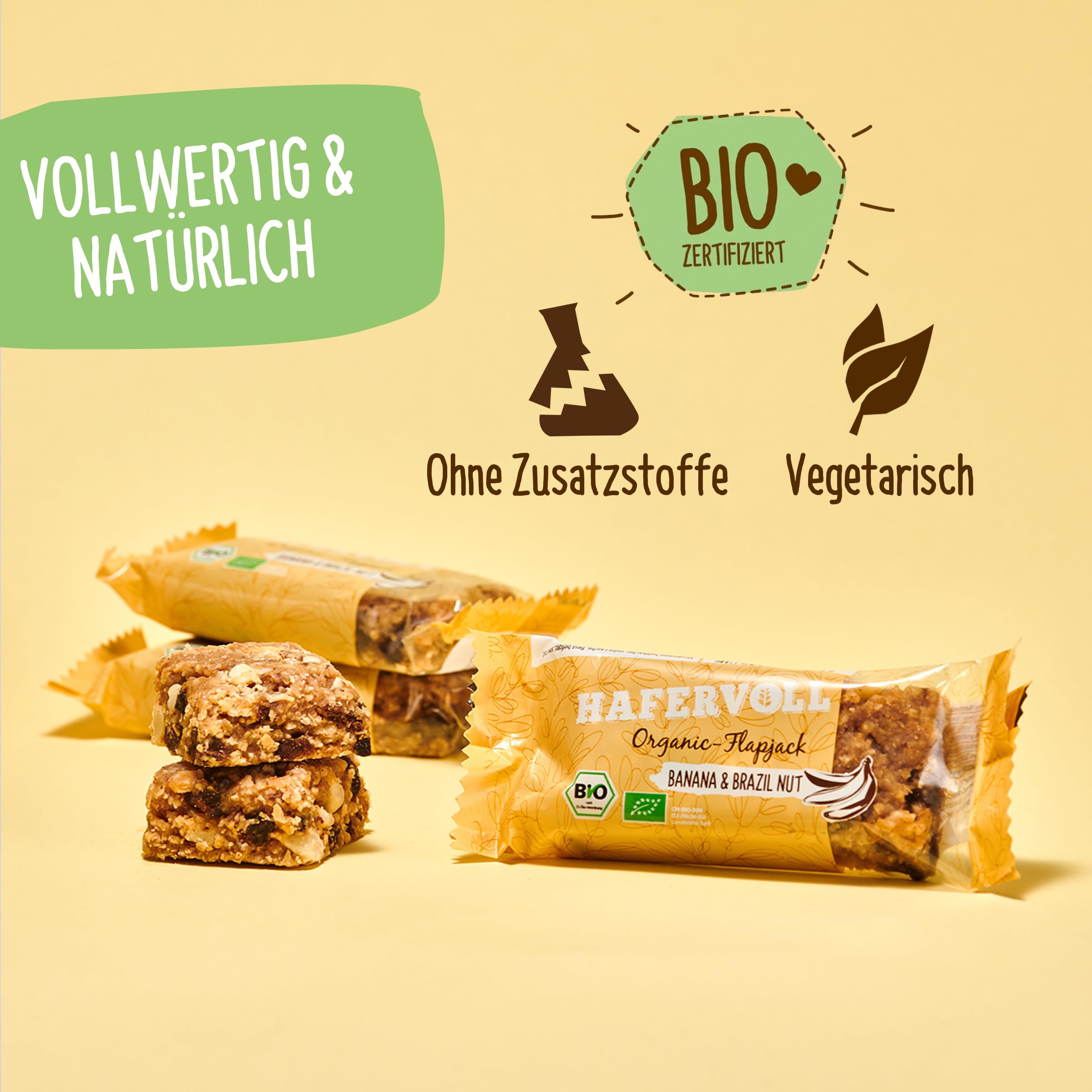 HAFERVOLL Organic Mixbox 4 Flapjack-Sorten 18 x 60g Bio-Müsliriegel Bio-zertifiziert