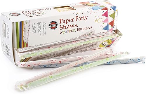 Norpro Pajitas de papel, envueltas individualmente (paquete de 100), 100% biodegradables, varios colores