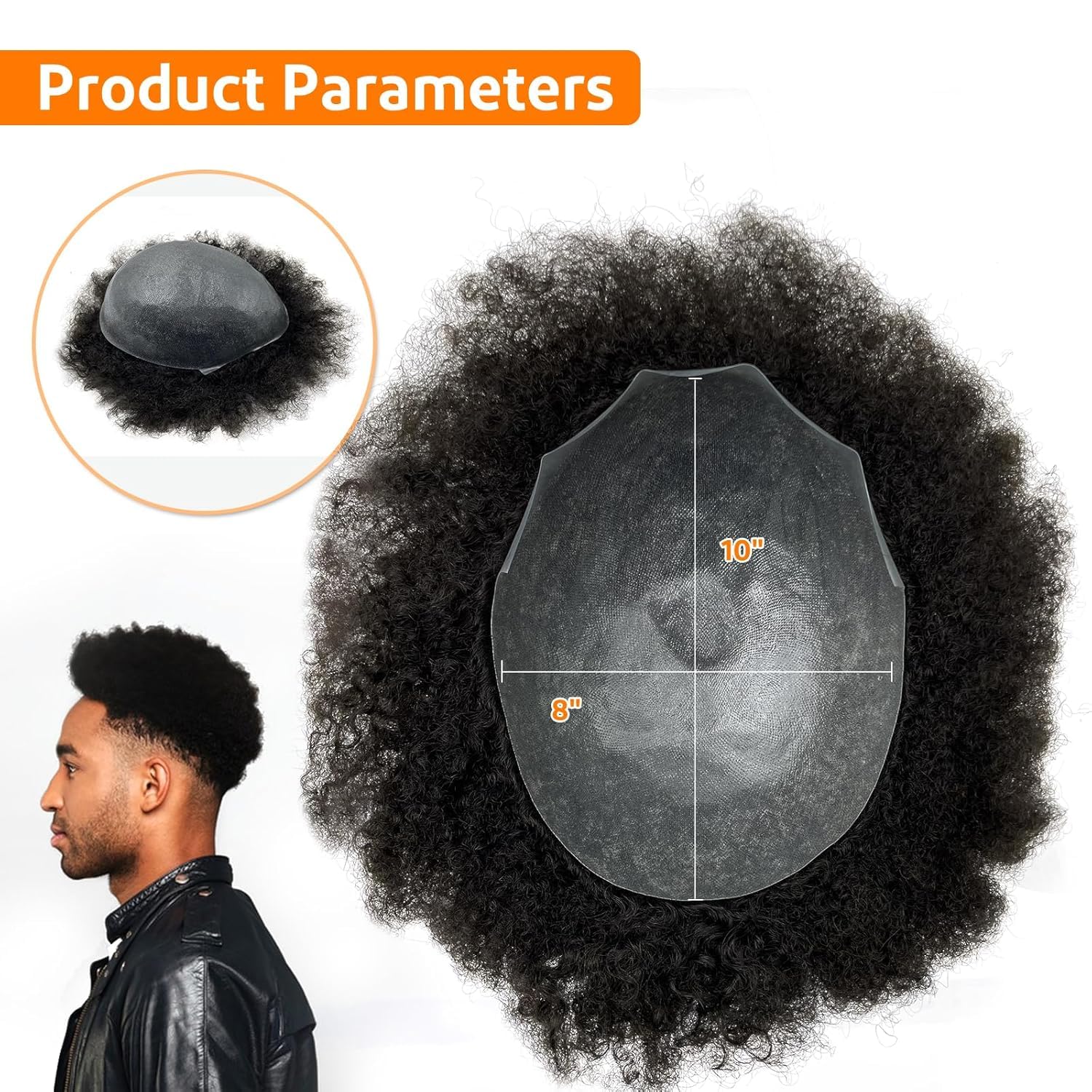 Afro Toupee for Black Men,Human Hair Toupee for African American Men Natural Black Hair Unit,Men’s Hair System (1B#-4mm, 8 * 10'')