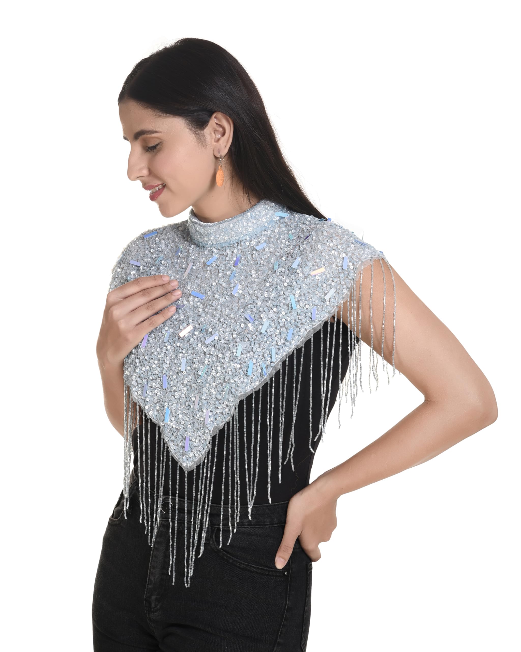 Women's Net Cape, Round Poncho with Beaded Embroidery, Sleeveless-image-29