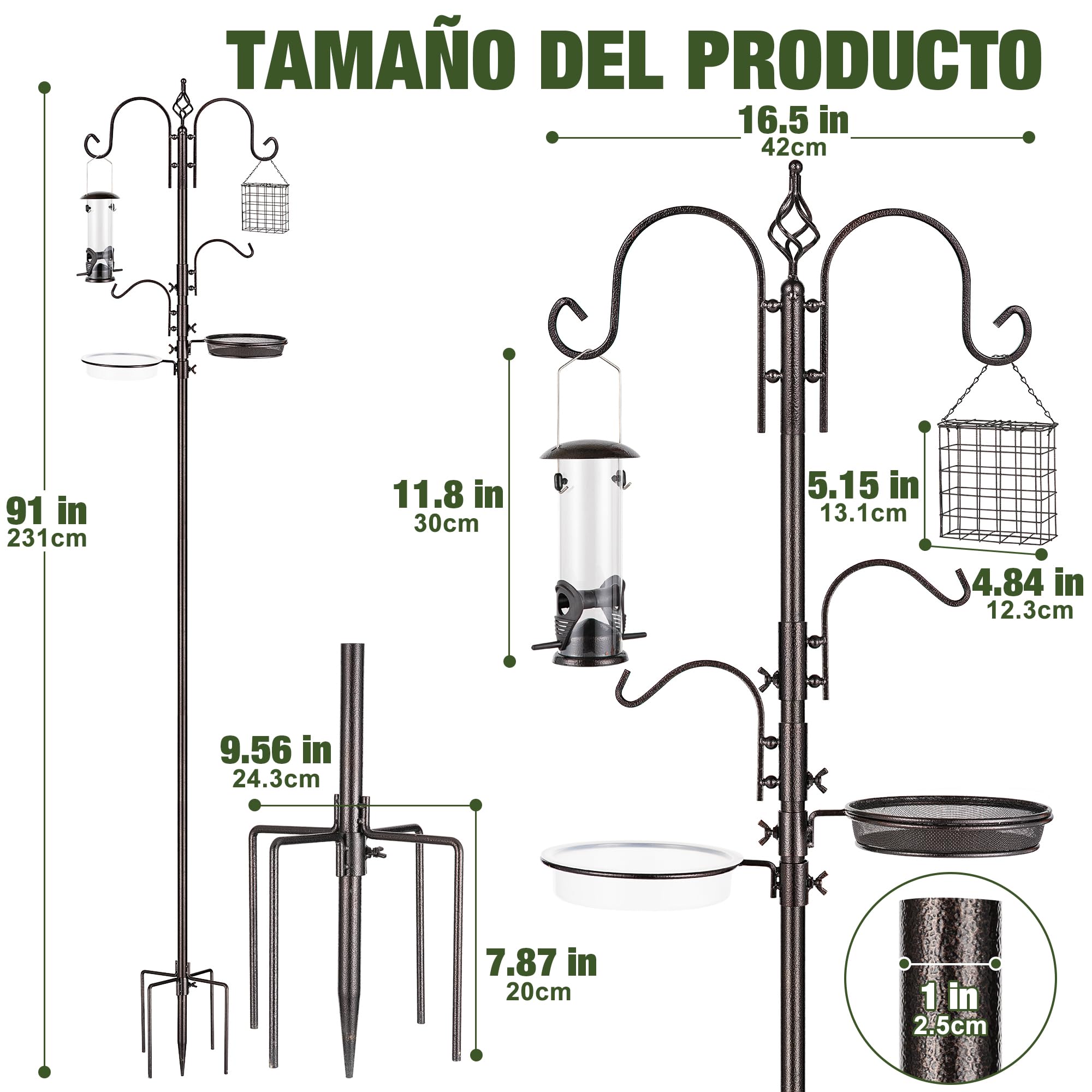 Urban Deco Kit de estación de alimentación para pájaros, colgador multialimentador para colgar con alimentador de sebos de metal, baño para pájaros para atraer pájaros silvestres
