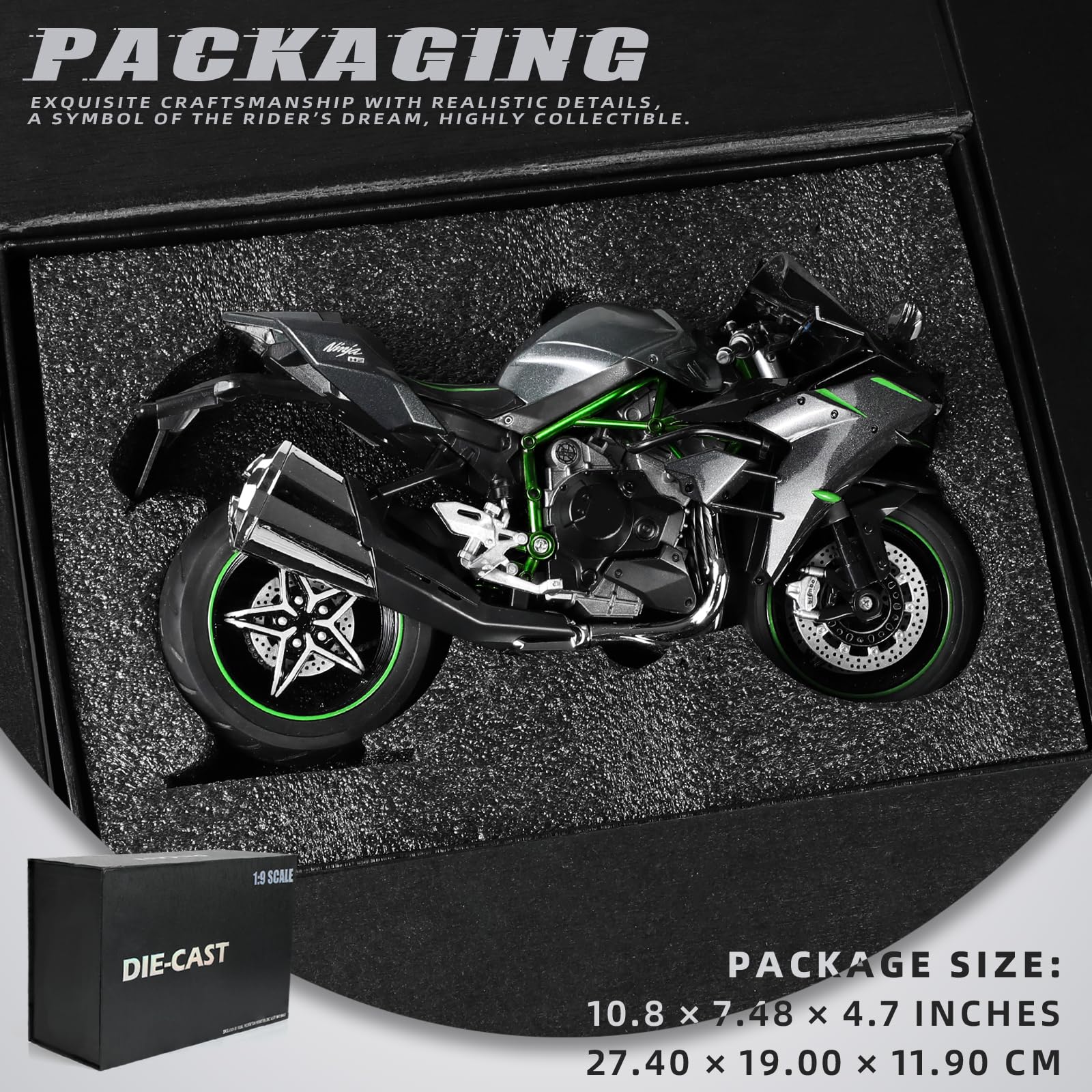 Miniature Moto Kawasaki Z1000 échelle 1/12 – Métal Avec Son, Lumière Et Absorption Chocs – Vert/bleu – Cadeau Collection