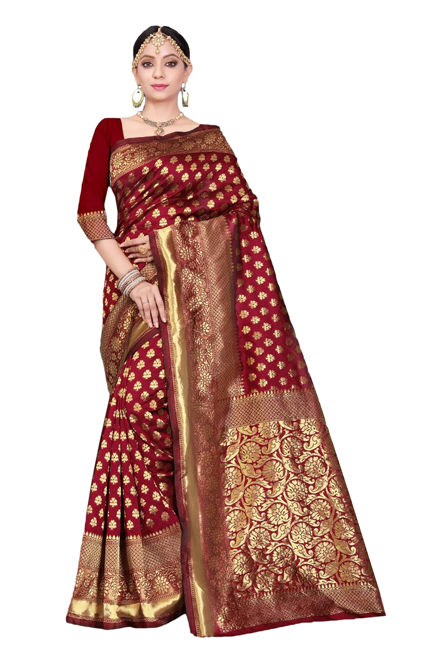 Mermaid Ocean Women's Handloom Silk Saree With Blouse Piece