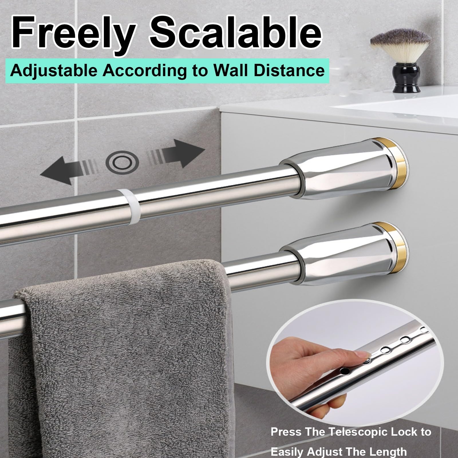 Barra Cortinas de Acero al Carbono, Barra Cortinas Extensible, Antideslizante Sin Necesidad de Taladrar 70 a 460 Cm para Baño Desmontable(White,410-460cm/161-181in)