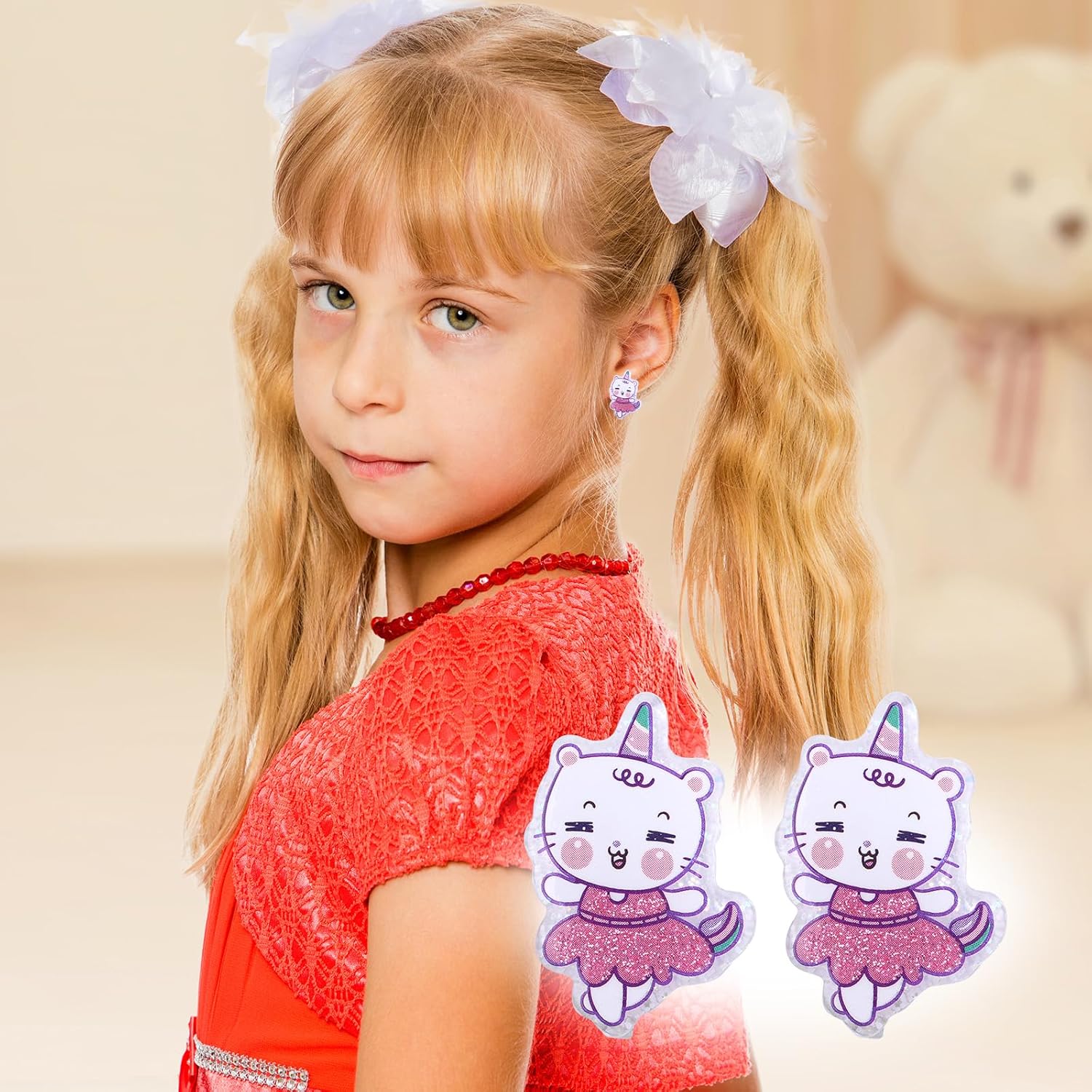 6 Pairs Clip On Earrings for Kids, Cute Princess Resin Clip On Earrings No Pierced Kids Jewelry Donut Cupcake Rainbow Design Dress Up Jewelry for Toddler Girls Party Gift - Image 7