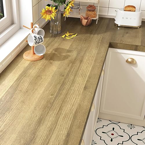 Miniatura 1 de Wallercity Papel adhesivo de madera marrónamarillo, papel tapiz autoadhesivo extraíble para encimeras de vinilo, impermeable, vintage, papel de