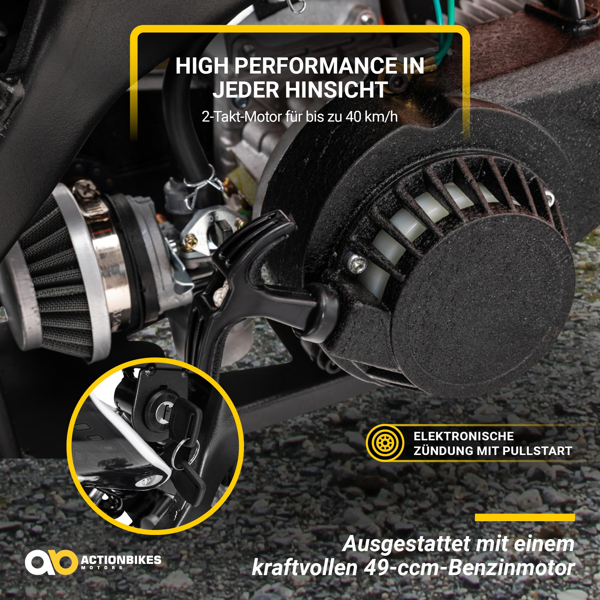 Actionbikes Motors Crossbike Delta 49 cc | 2-Takt 49ccm Motor bis 𝟒𝟎 km/h - Motorrad - Pocket Bike - Dirt Bike - Motocross - Pocketbike - Motorsport - Dirtbike - Enduro (Schwarz)