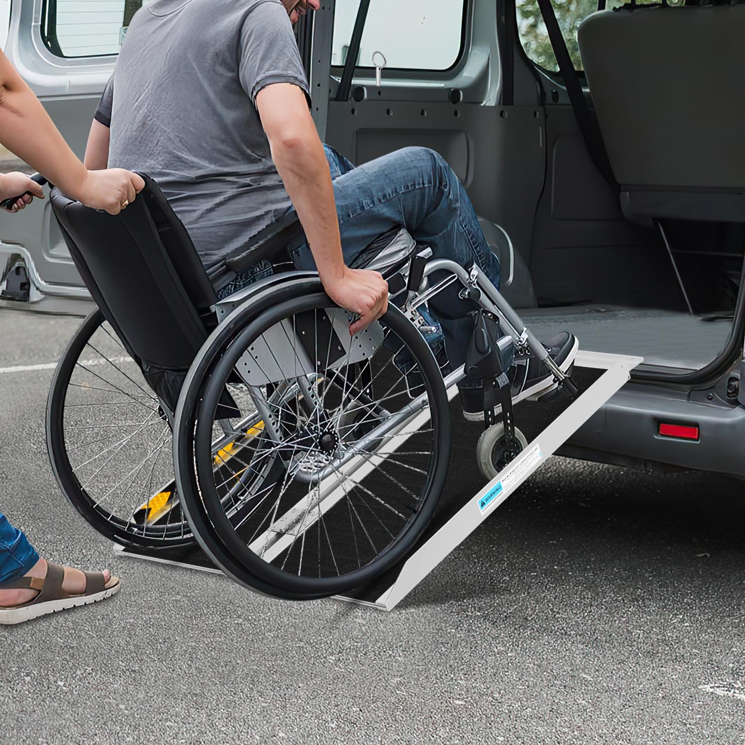 Rampa plegable de aluminio para silla de ruedas de 61 x 73 cm, rampa plegable de aluminio de hasta 270 kg, rampa antideslizante para silla de ruedas, andador, escalones y umbrales de puerta