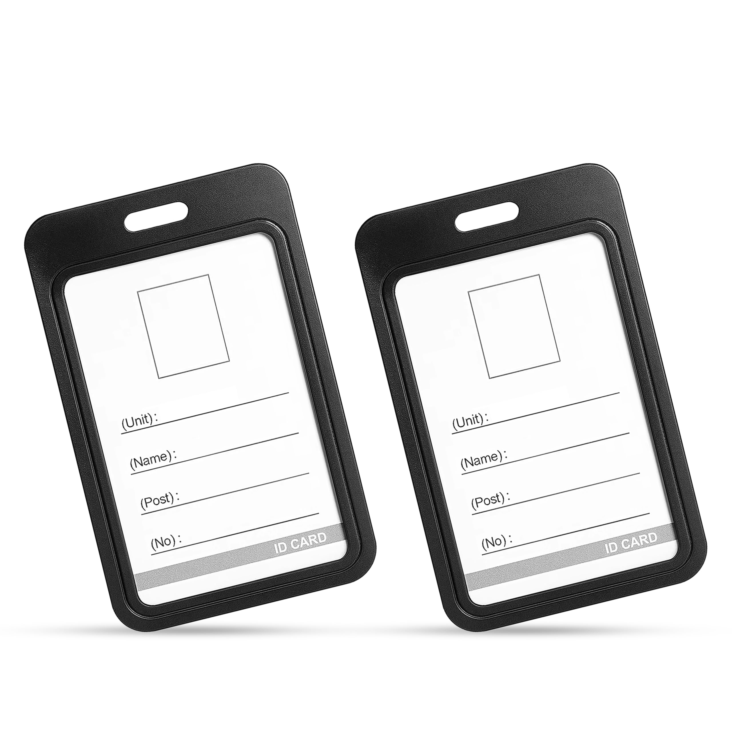 GLUN® Plastic ID Card Holder, Pack of 2 Black Colour, Double Sides Visible, Waterproof Unisex ID Card Holder Case for Office, School & Colleges