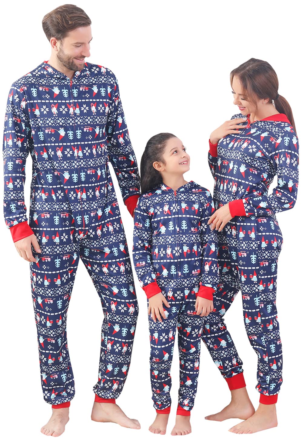 YEAXLUD Matching Family Pajamas Christmas Onesie Jumpsuit Zipper Soft PJ's Cute One Piece Printed Xmas Sleepwear