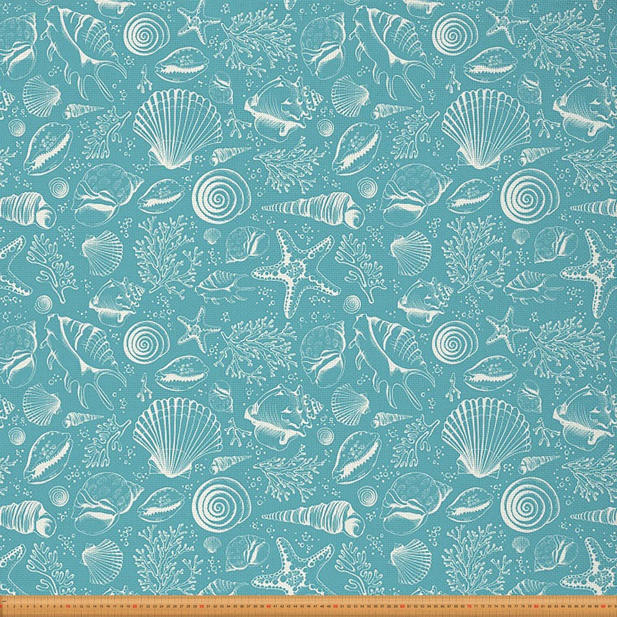 Loussiesd Upholstery Sea Shells Fabric for Chairs,Cute Starfish Beach Outdoor Fabric by The Yard,Ocean Life Sea Animal Fabric for Upholstery and Home DIY Projects,5 Yard,(L460*W150cm) Blue