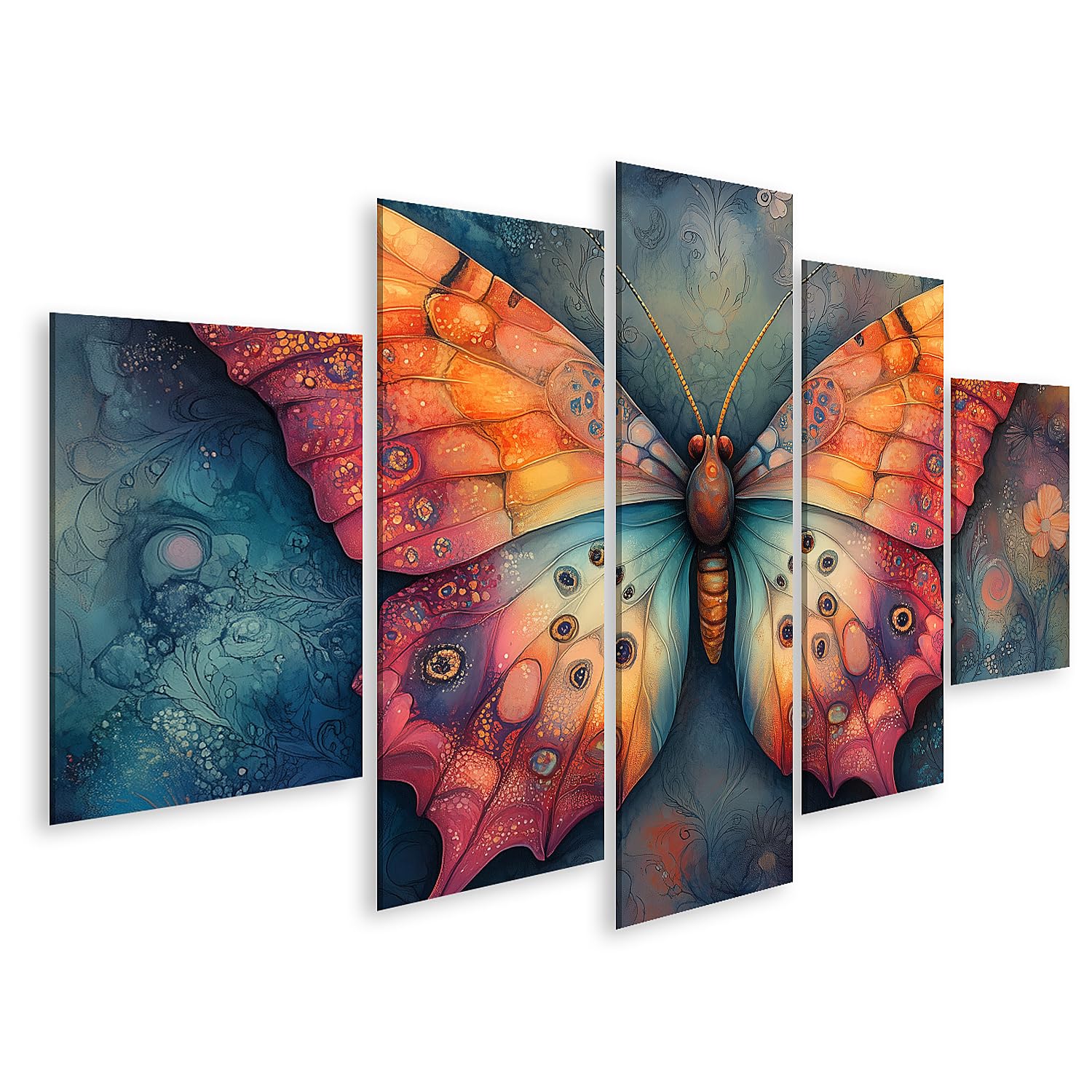 islandburner Primer cuadro sobre lienzo colorido mariposa sobre un fondo floral Imágenes ilustraciones murales póster