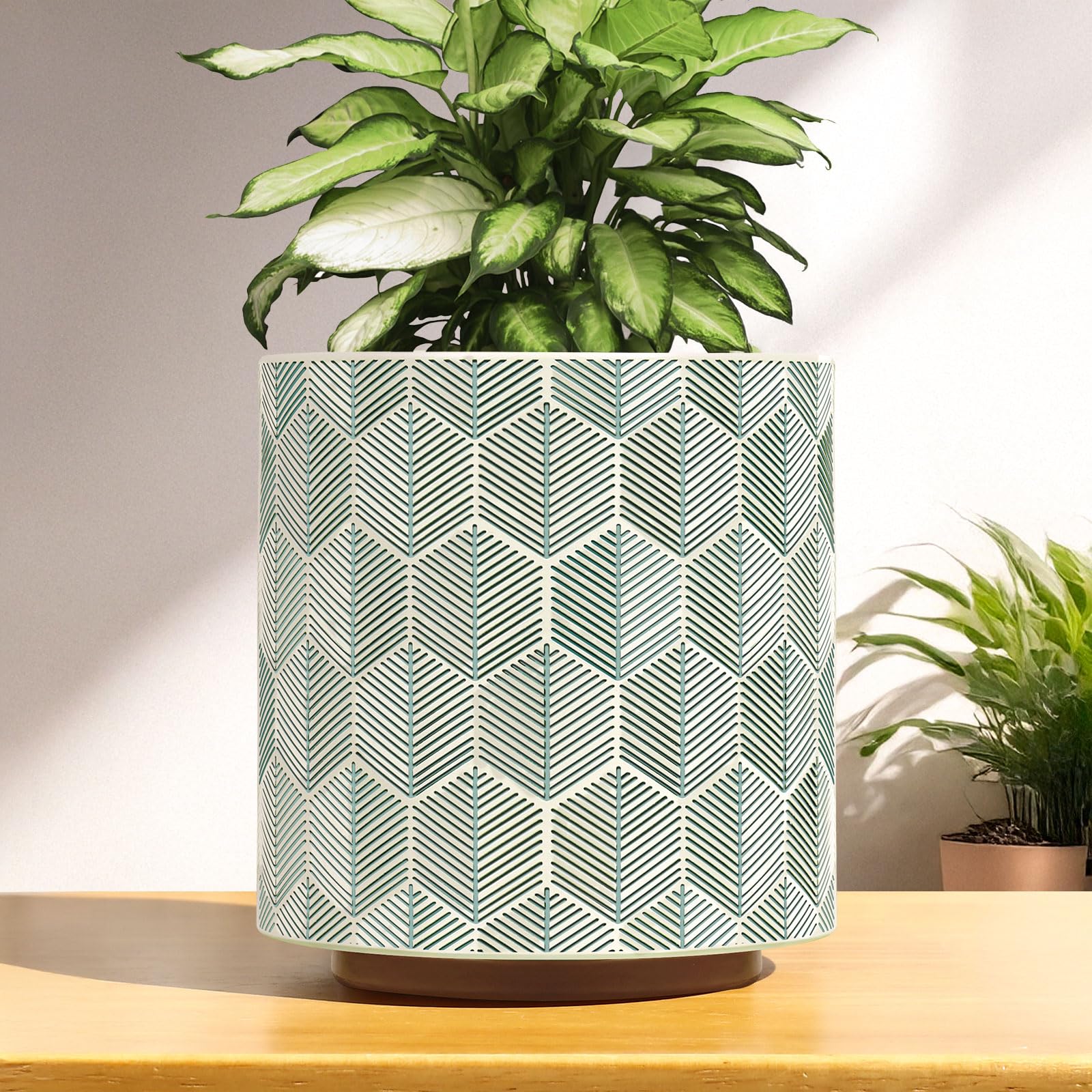GUGUGO Plant Pots Hexagonal Pattern, Boho Modern Planters for Indoor Plants, Unique Decorative Flower Planter Pot with Drainage, Cute Small Succulent Pots, Eclectic Funky Gardening Pot Gifts, White