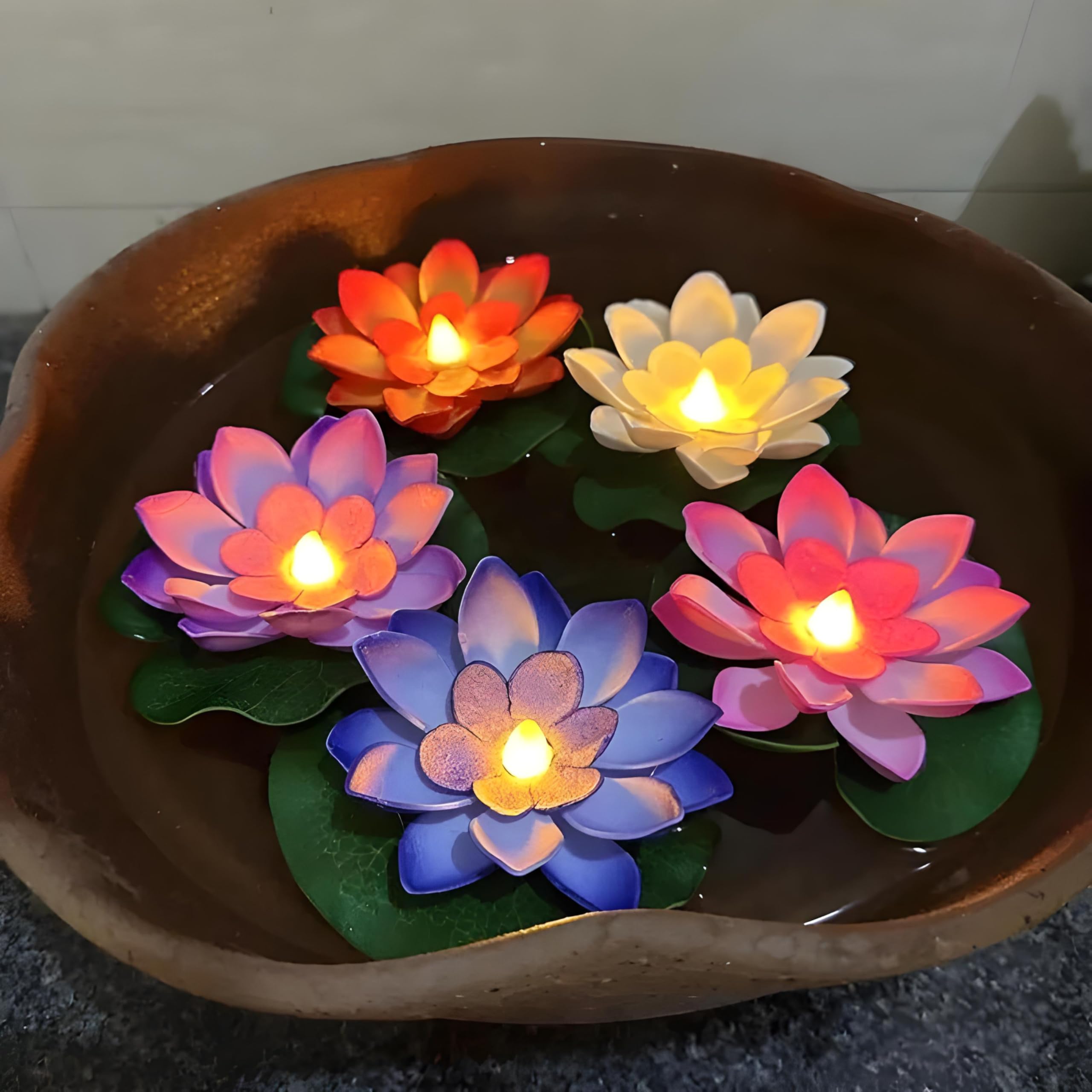 Amster Floating LED Lotus Tea Light Candles - Sensor-Activated, Smokeless, Multicolor for Pool, Garden, Home, and Festival Decoration (Pack of 4)