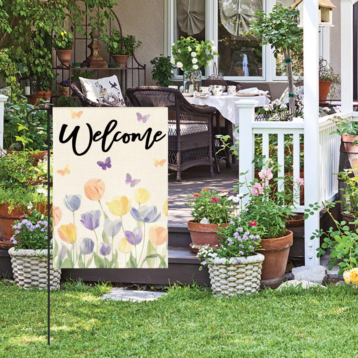 AVOIN colorlife Spring Tulip Floral Welcome Garden Flag 12x18 Inch Double Sided Outside, Flowers Seasonal Rustic Yard Outdoor Flag - Image 3