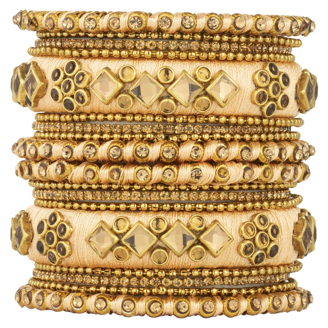 Peora Silk Thread Stone & Kundan Studded Chuda Bangles Set Gift for Women