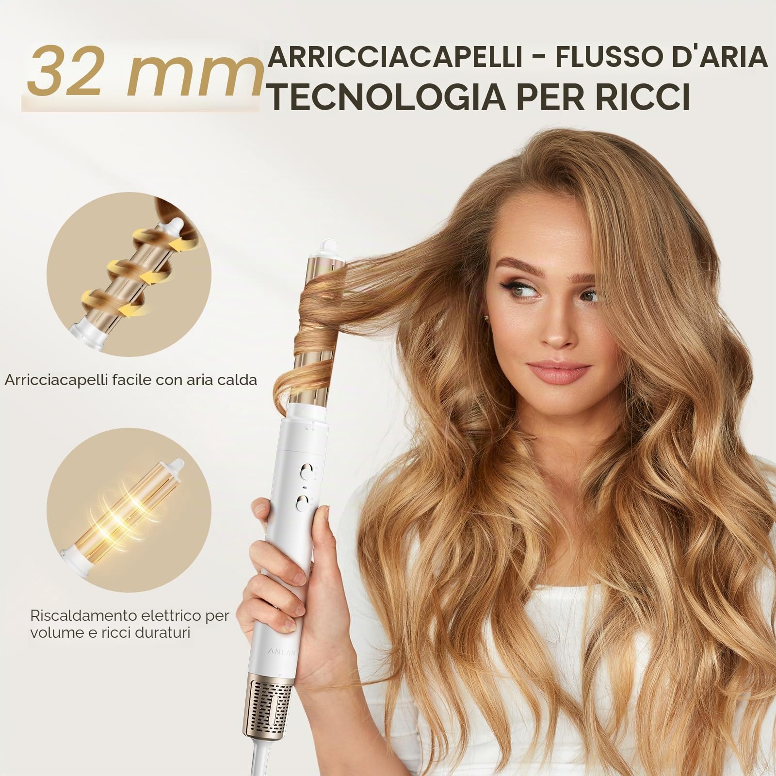 ANLAN Spazzola per asciugacapelli 4 in 1 MultiStyle con asciugacapelli, spazzola lisciante, ferro arricciacapelli automatico per tutti i tipi di capelli, spazzola per acconciatura