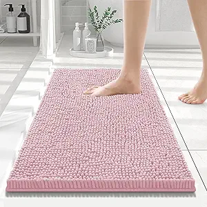 Smiry Luxury Chenille Bathroom Rugs 24x16, Extra Soft and Absorbent Shaggy Bath Mat, Machine Washable, Non-Slip Plush Carpet Runner for Tub, Shower, and Floor, Home Decor Accessories, Dusty Rose