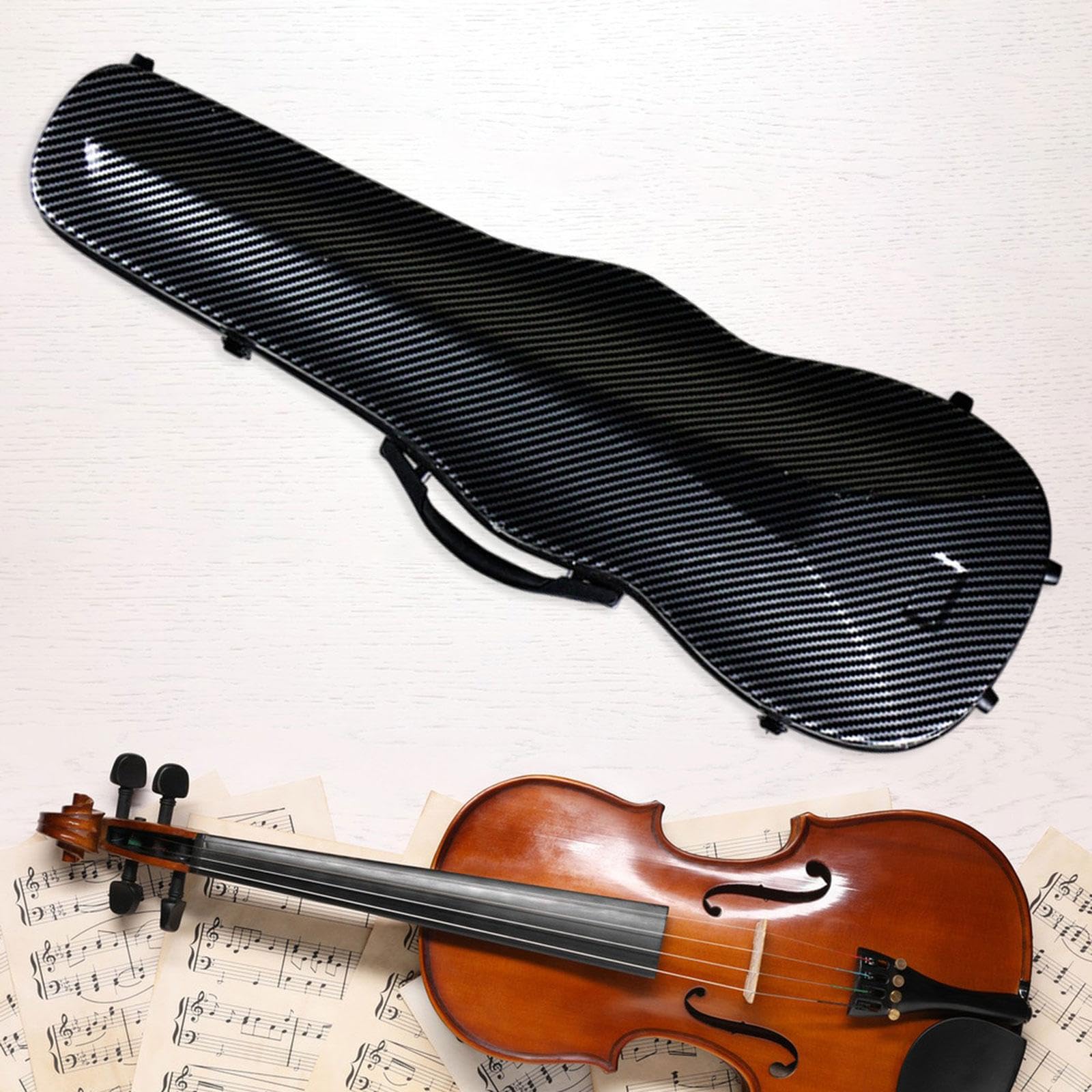 Estuche Rígido para Violín, Caja de Violín de Fibra de Carbono, Estuche Rígido Portátil Tipo Bolso para Guardar El Violín, Bolsa para Violín para Prin, negro