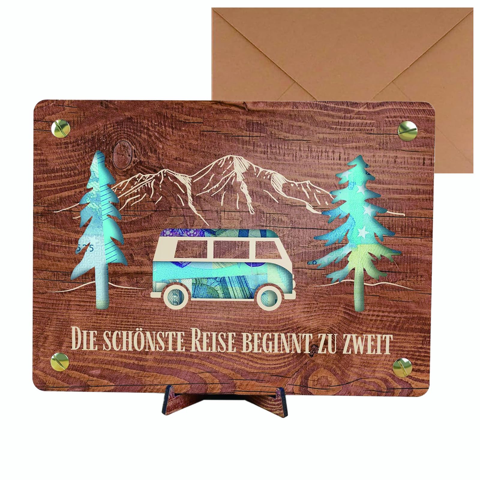 Regali in denaro per matrimonio, regali di nozze per sposi, in legno, 20 × 15 cm, biglietto di nozze con biglietti di auguri e busta, regalo di nozze per sposi, luna di miele