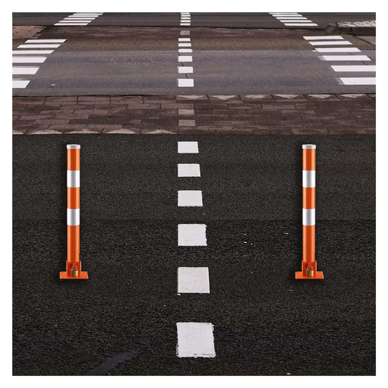 Borne de sécurité parking pliante en acier haute visibilité (lot de 2 poteaux)